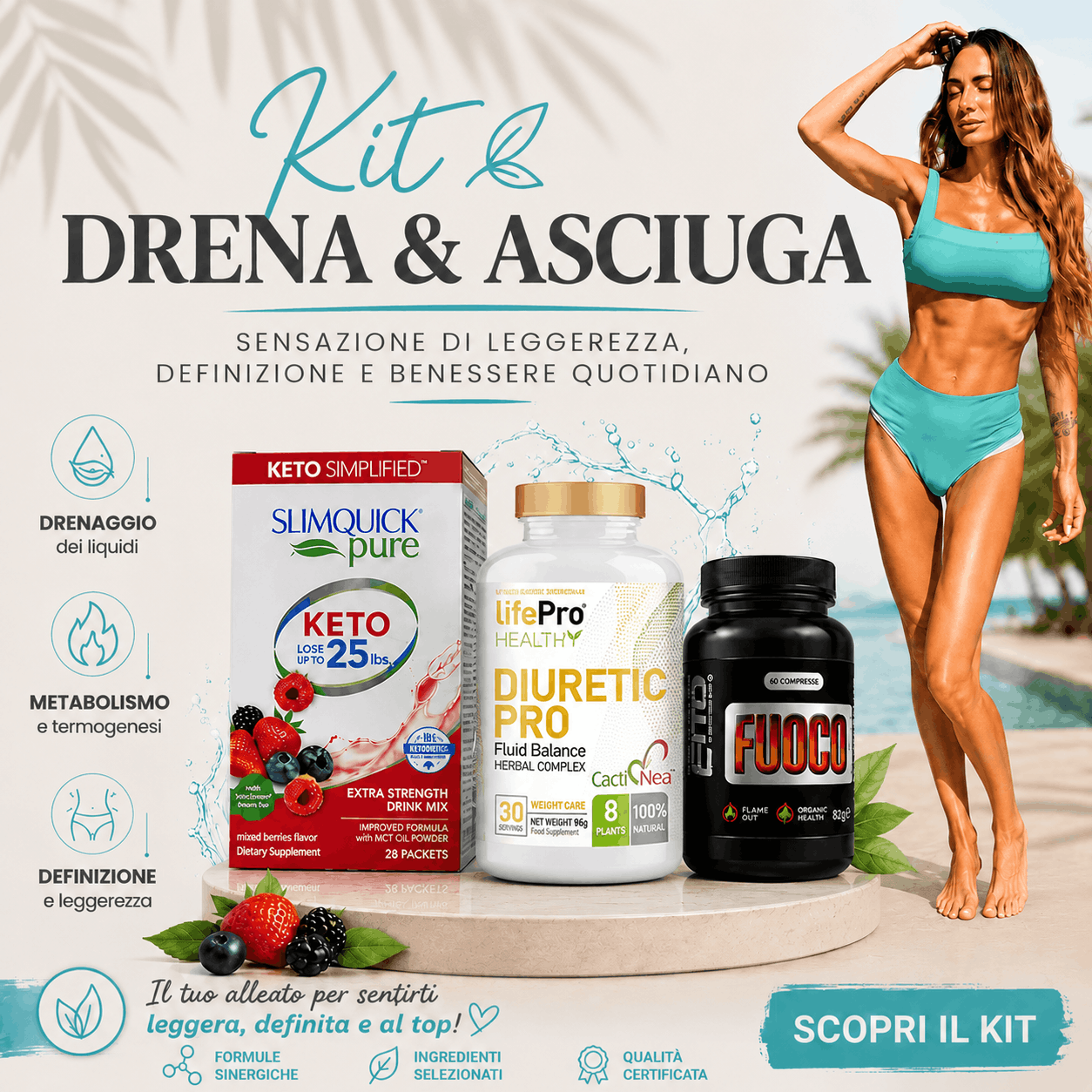 Kit Drena e Asciuga, SlimQuick + Diuretic Pro + Fuoco ATP3
